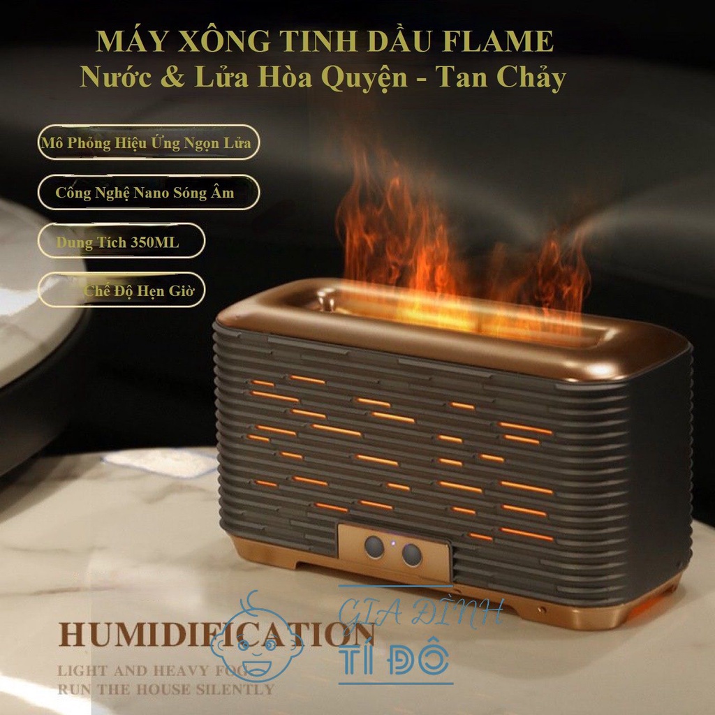 Máy Xông Tinh Dầu Bù Ẩm Mô Phỏng Hiệu Ứng Ngọn Lửa Phong Cách Retro Cổ Điển Dung Tích 350ml