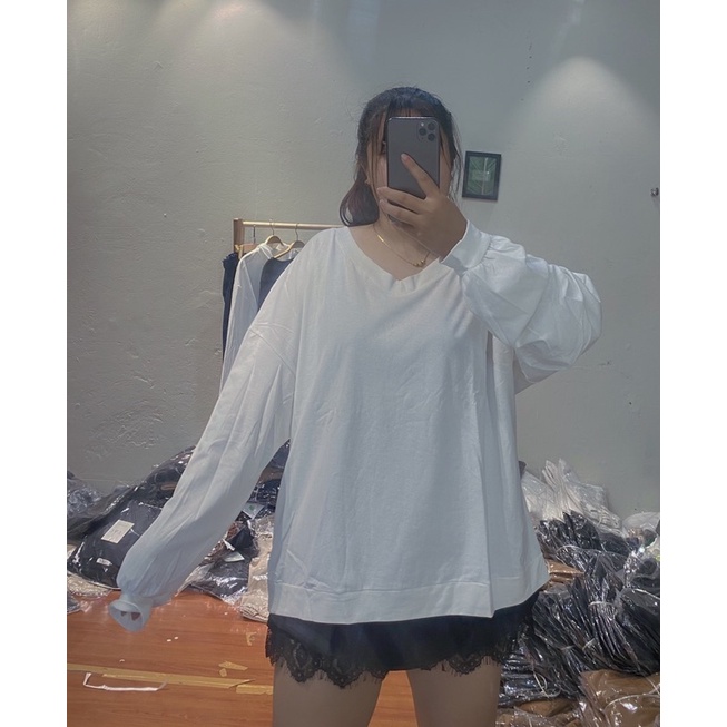 Áo thun trơn dài tay cổ v bigsize