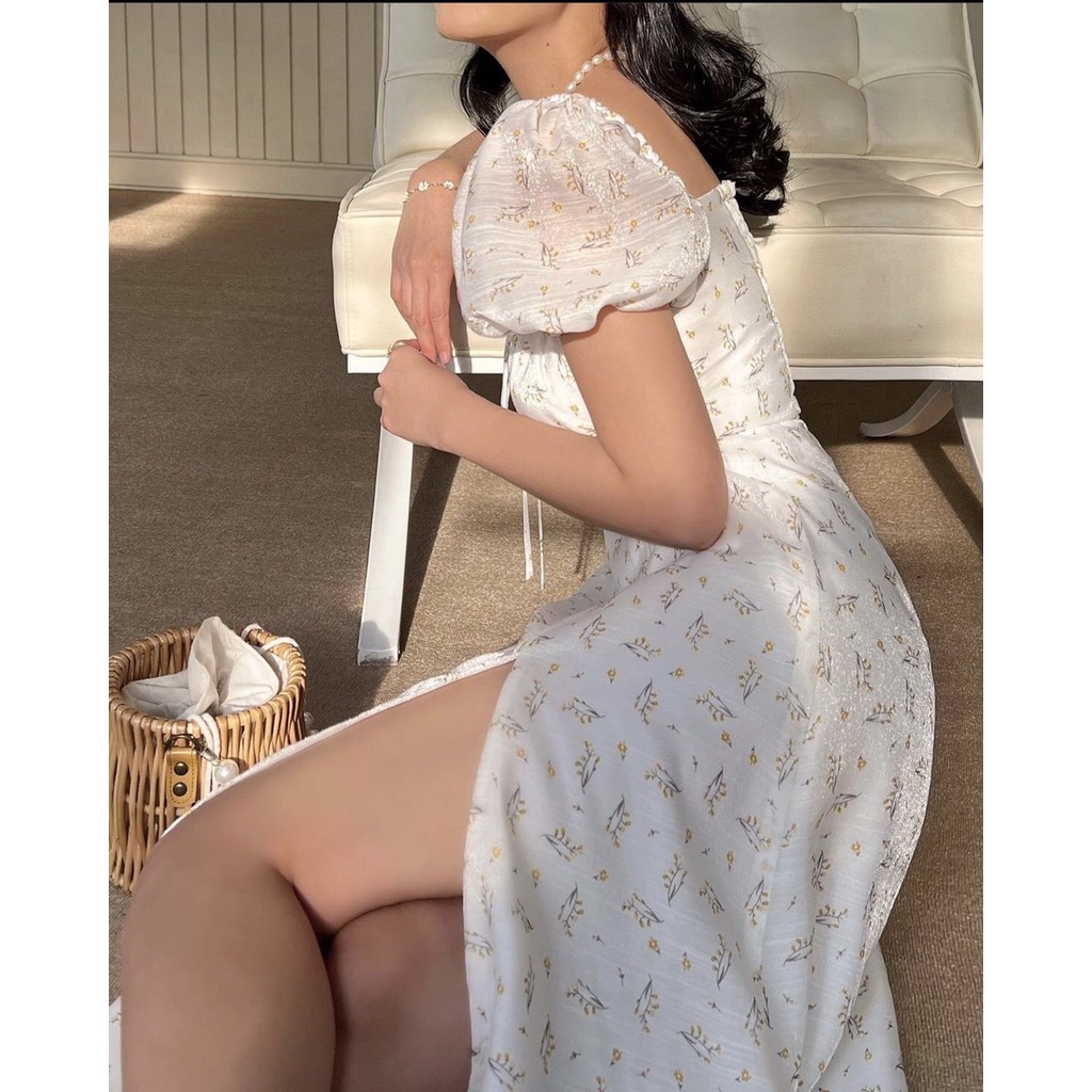 ĐẦM MAXI HOA TRẮNG RÚT NGỰC EN FUEGO