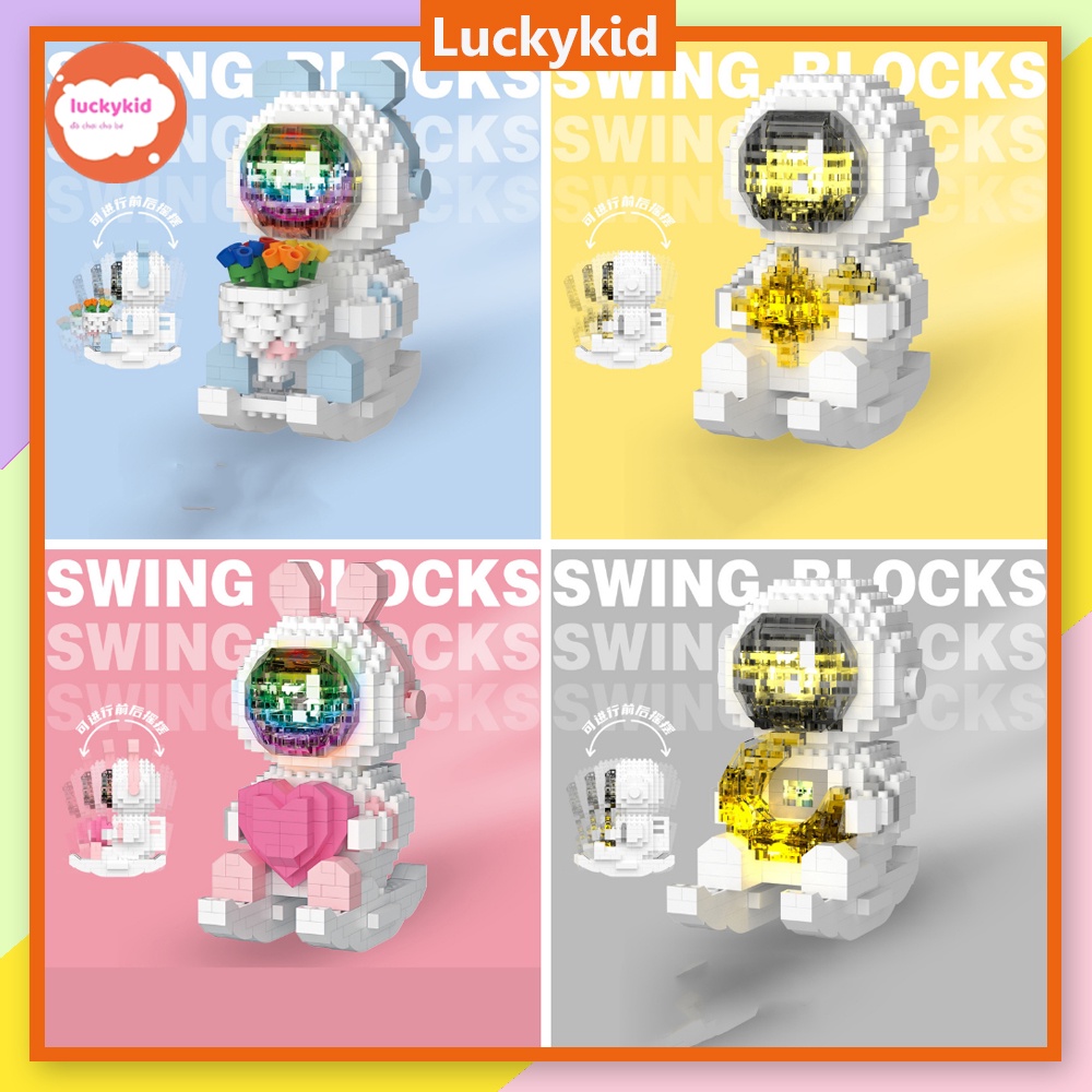 Mô hình lắp ráp lắp ghép xếp hình 3d mini cute phi hành gia có đèn phát sáng cho bé trai bé gái - Luckykid