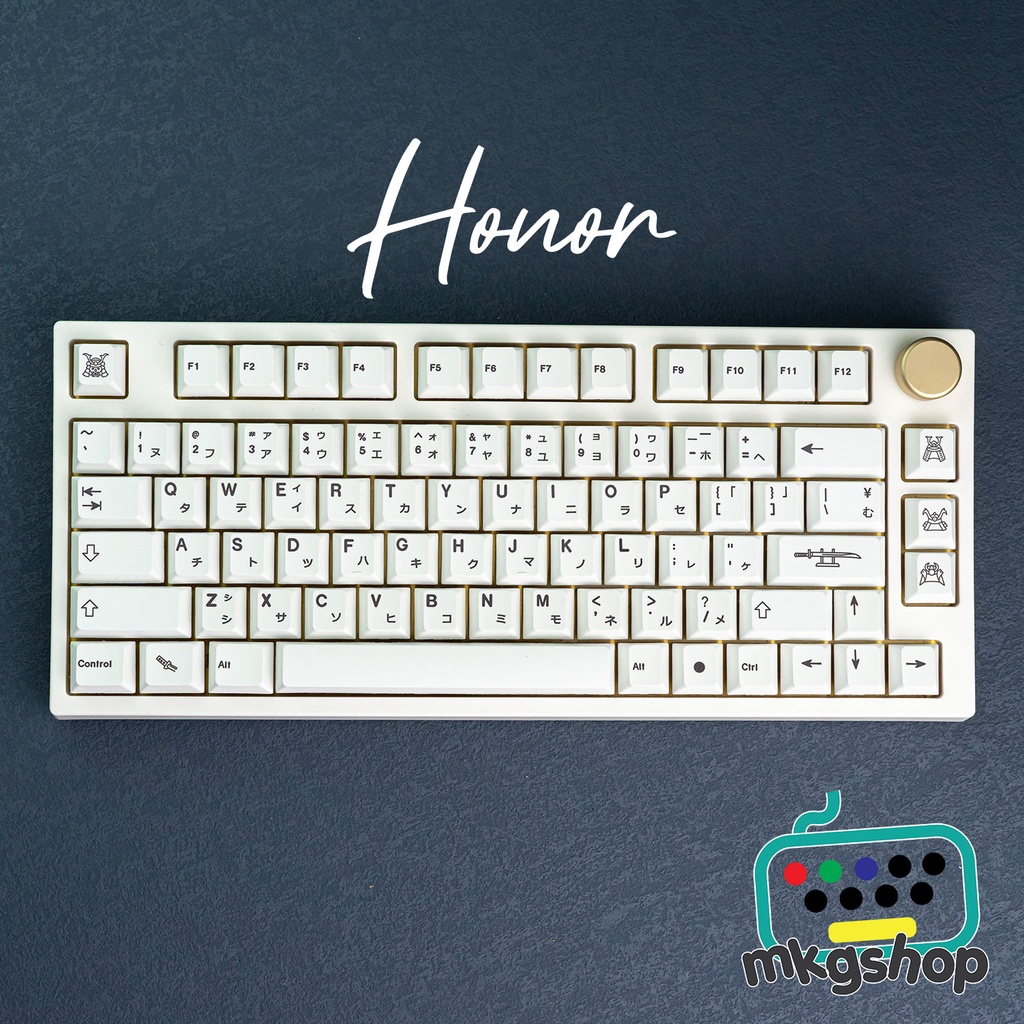 Keycap Honor nhựa PBT, màu bow trắng chữ đen in nhiệt dyesub, 133 nút bàn phím cơ