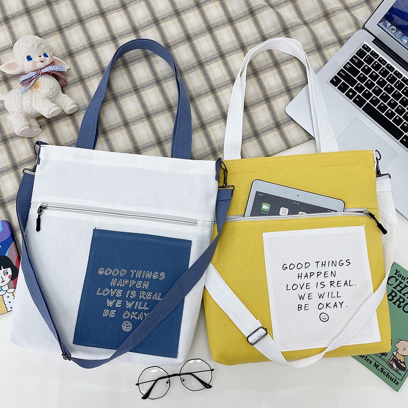 Túi Xách Canvas Phối Màu Sắc Tương Phản Thời Trang Cho Nữ