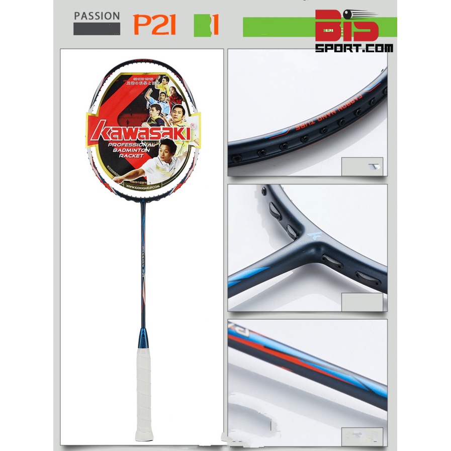 Vợt Cầu Lông Kawasaki P21 Chính Hãng - Màu Xanh Đen Trắng - Loại 4U - Dễ Kiểm Soát Trong Trận Cầu