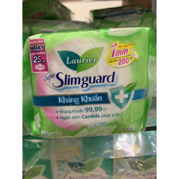 Băng vệ sinh cao cấp Laurier shuper slimguard kháng khuẩn  25cm ( có cánh ) 14 miếng