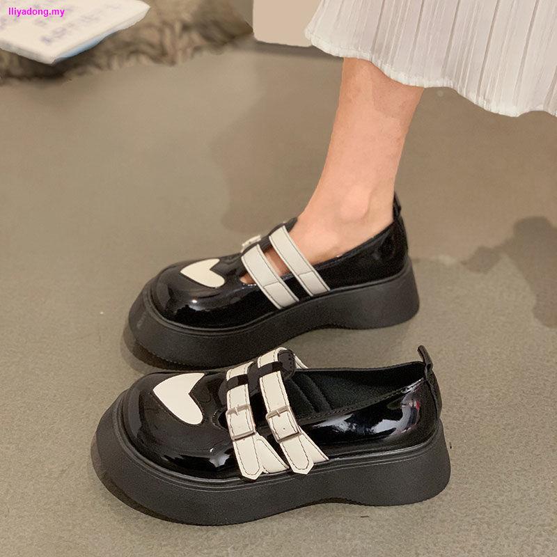 ♕☇❧Giày Da Đế Dày Chống Trượt Cài Khóa Thời Trang Mùa Xuân 2022 Cho Nữ