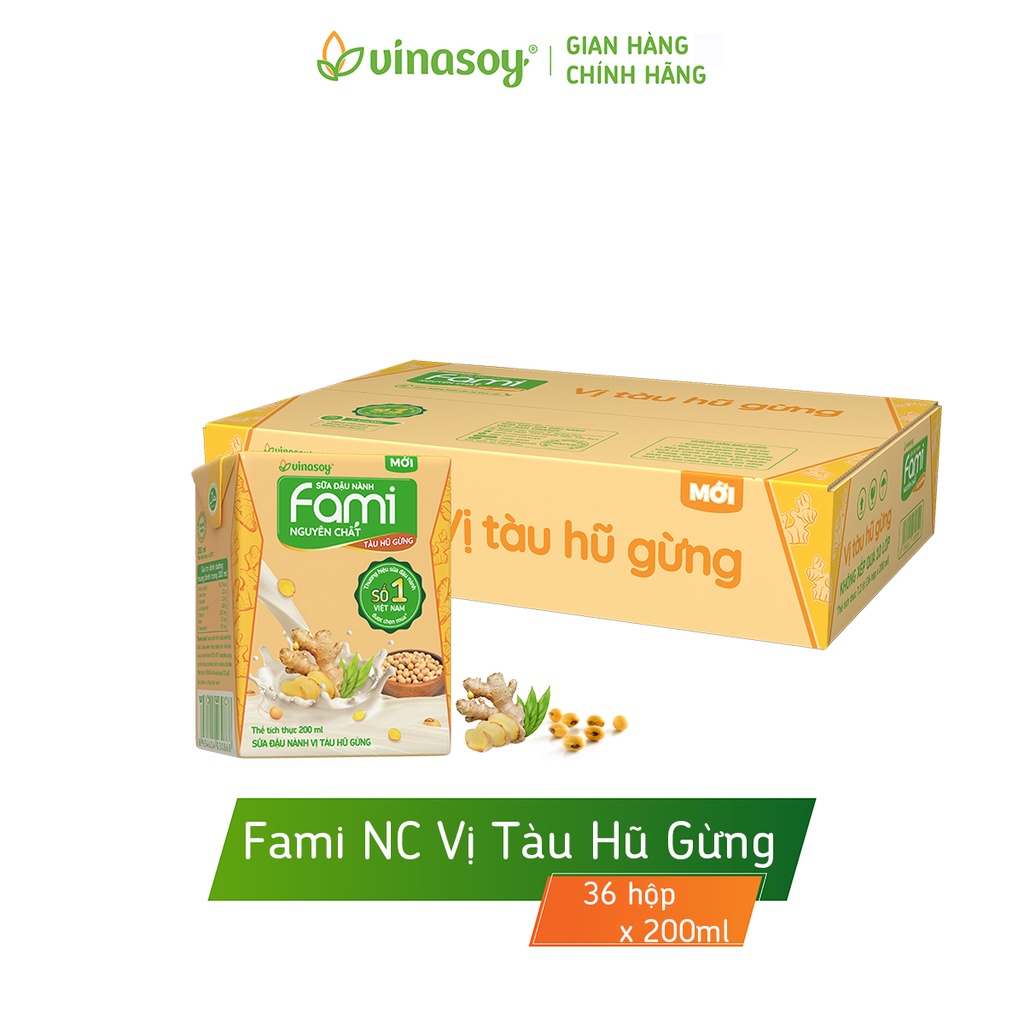 Thùng sữa đậu nành Fami Nguyên Chất vị tàu hũ gừng (36 hộp x 200ml)