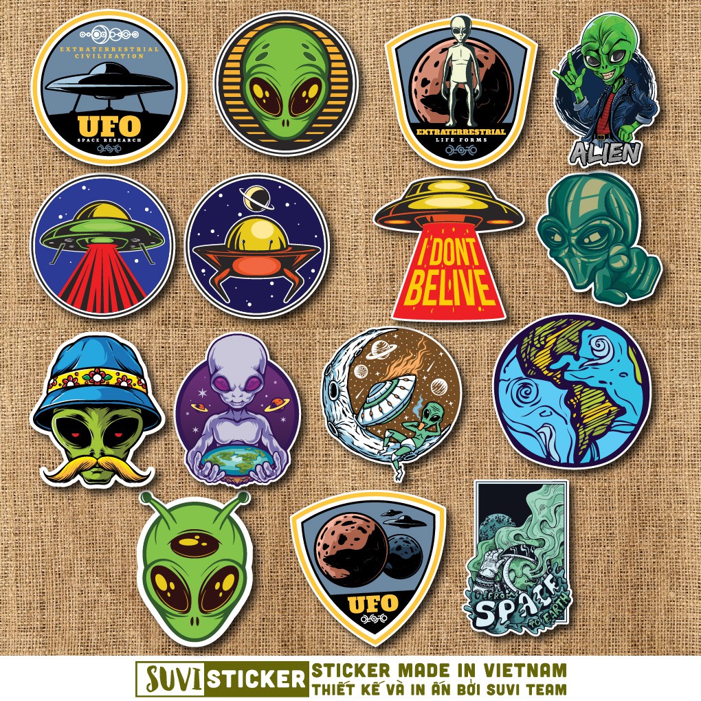50 Sticker Alien chống nước sticker dán mũ bảo hiểm, laptop, điện thoại, đàn guitar, vali. MSP: NS02