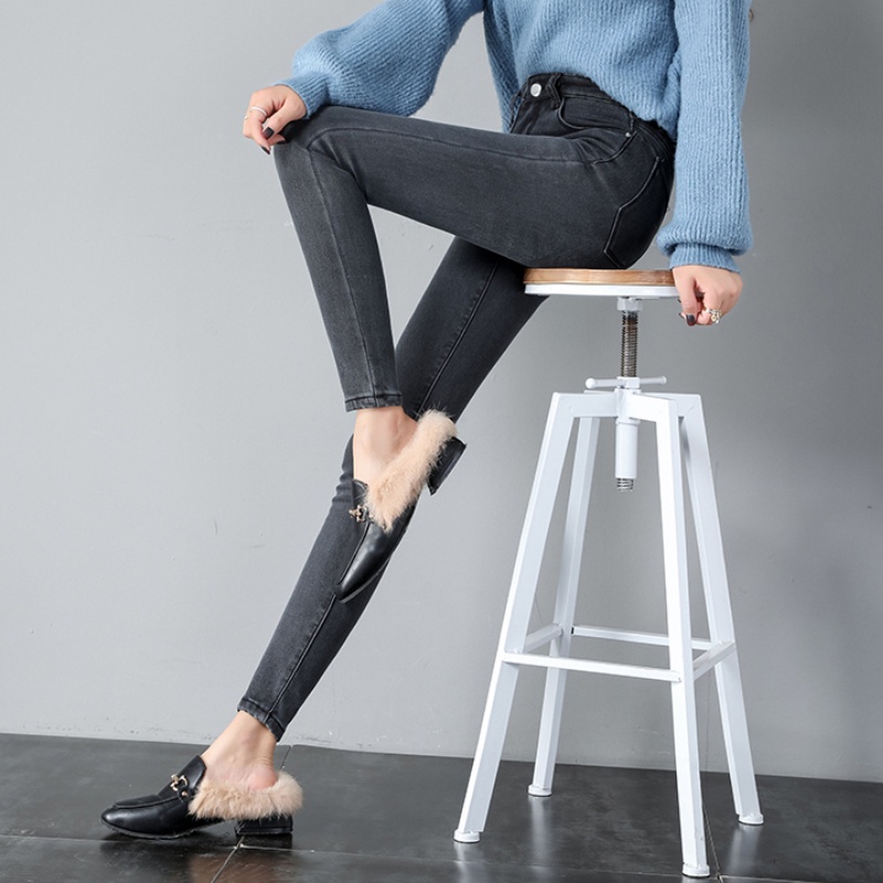 Quần jeans IELGY dài lưng cao co giãn cỡ lớn thời trang dành cho nữ