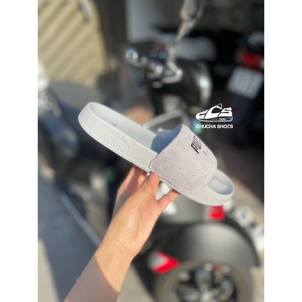 Dép Puma Xám Quai Ngang Da lộn