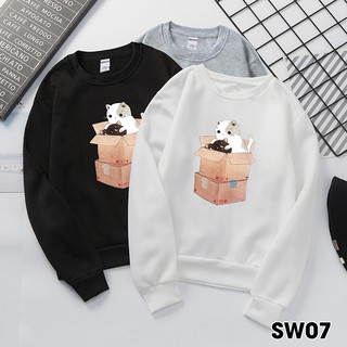 👉 SW07 Áo NỈ BÔNG SWEATER UNISEX TAY DÀI hình 2 con mèo