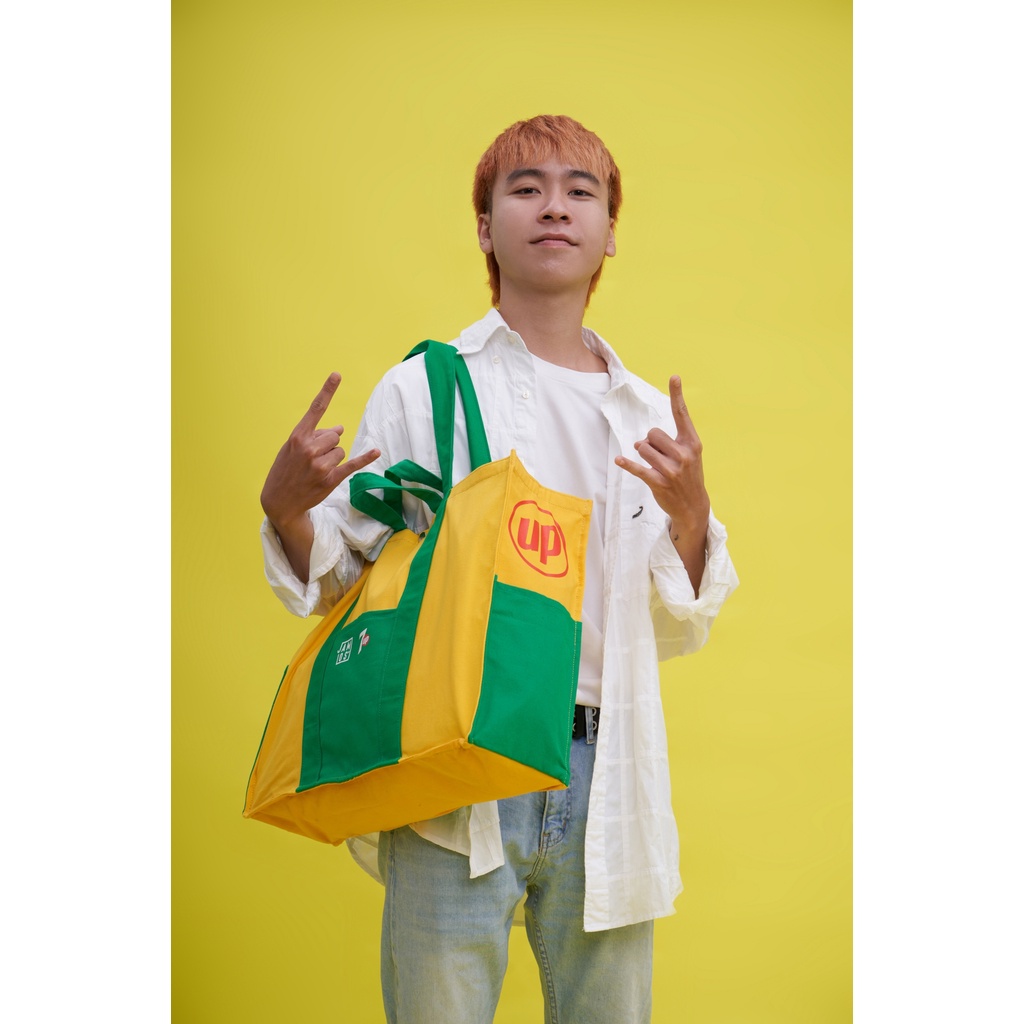 [Jamlos x 7Up] Beach Up Tote - Túi tote vải canvas in chữ UP dáng to nhiều ngăn đi biển