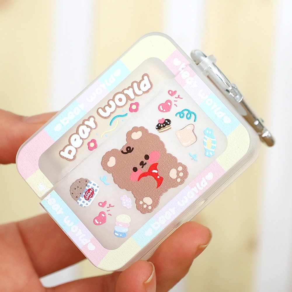 1 Vỏ Bảo Vệ Hộp Sạc Tai Nghe Không Dây Không Dây Bằng TPU Mềm Chống Sốc Chống Rơi In Hình Gấu Hoạt Hình Dễ Thương Có Móc