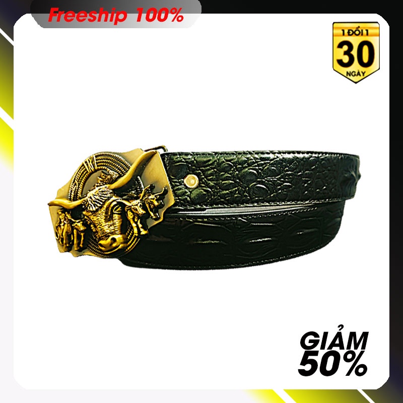Thắt lưng nam da thật lớp 2 vân cá sấu dập nổi - Khóa hợp kim thép không rỉ bò vàng đeo khoen- bền đẹp kèm video.