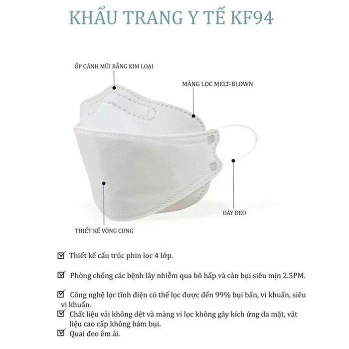 Khẩu trang KF94 - 4 lớp Hoàng Dũng  4D Mask kháng khuẩn cao cấp