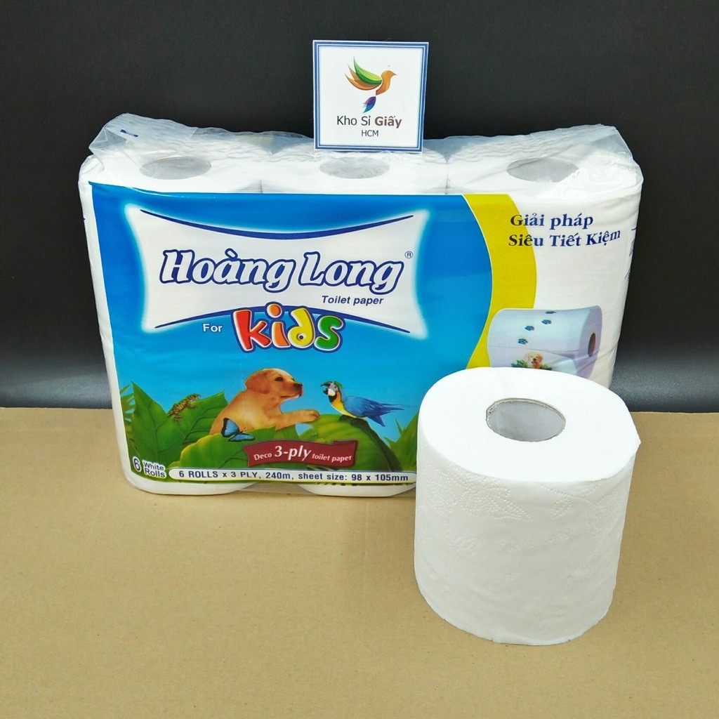 COMBO 12 LỐC 6 CUỘN GIẤY VỆ SINH CÓ LÕI HOÀNG LONG KIDS - Giấy vệ sinh có lõi