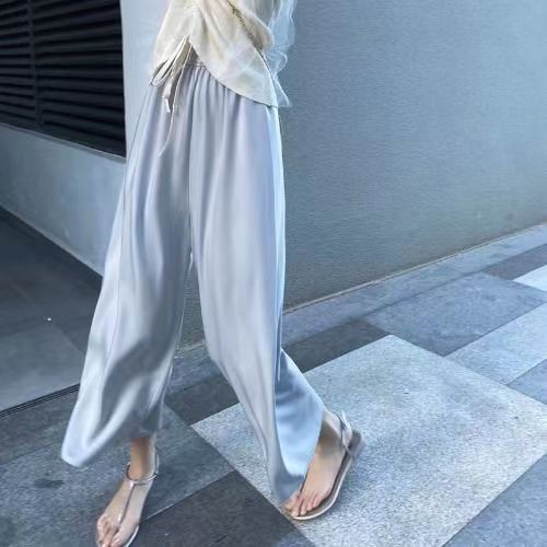 Quần Lụa Ống Rộng Lưng Cao Tôn Dáng Hợp Thời Trang Xuân Thu