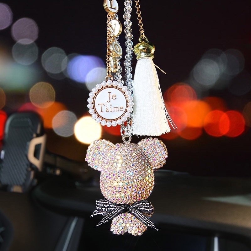 Dây Treo Trang Trí Gương Chiếu Hậu Xe Hơi - Khánh Treo Gương Đính Đá Gấu Gloomy