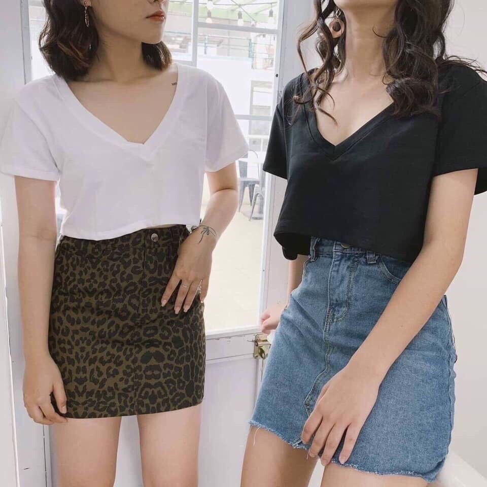 Áo croptop cổ tim thun giấy basic dễ thương ls