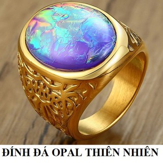 Nhẫn nam thời trang mạ vàng đính đá Opal thiên nhiên