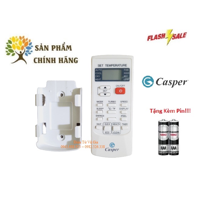 Remote Điều khiển điều hòa Casper- Hàng mới chính hãng theo máy 100% Tặng kèm Pin + Đế treo tường