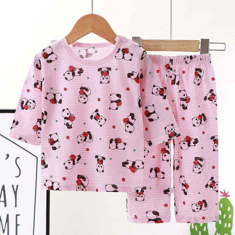 Bộ đồ ngủ cotton tay lửng in họa tiết hoạt hình thời trang mùa hè dành cho bé 80-150