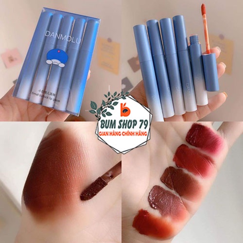 Set 5 Cây Son Kem Lì Nội Địa Trung Danmolu Mướt Mịn Vỏ Xanh, Set Son Nội Địa Trung 5 Cây Màu Nhung Lì Mịn Màng Cực Đẹp