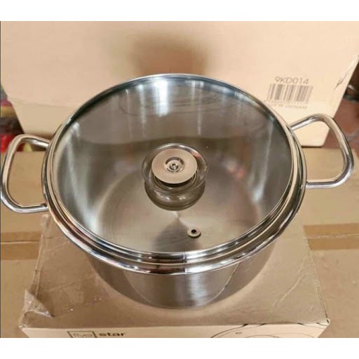 Nồi Inox 3 đáy nắp kính Fivestar đường kính 24-26cm dùng bếp từ -(nồi 26 vung inox) Hàng chính hãng bảo hành 5 năm