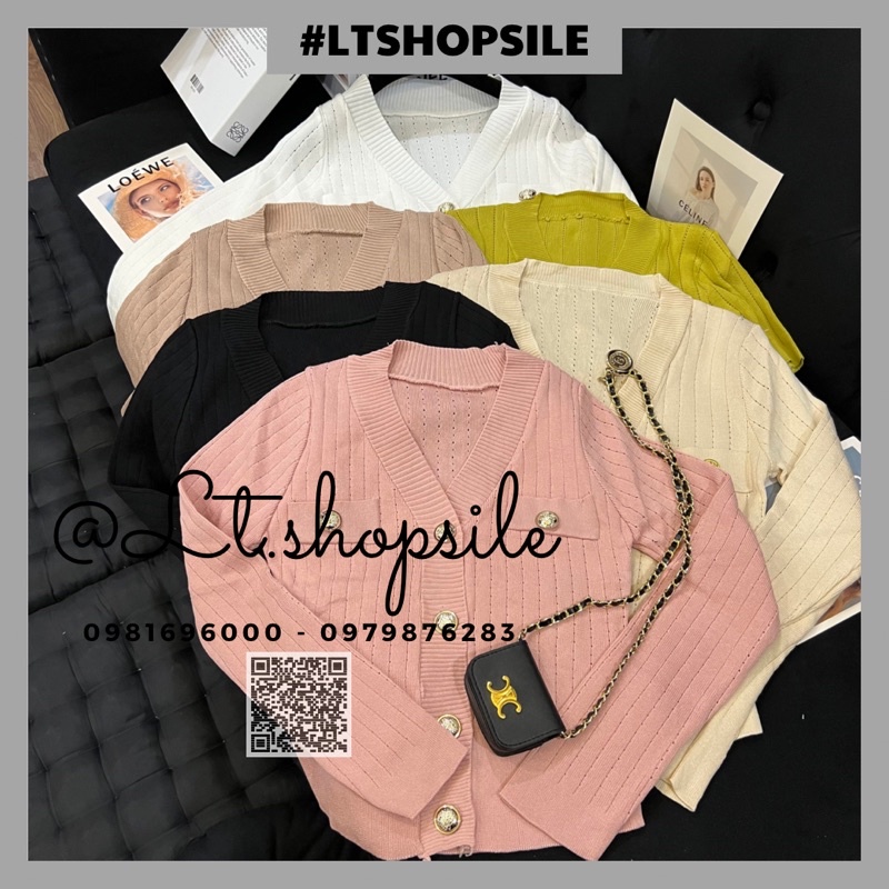 Áo len tăm cổ V khuy B vàng dáng dài tay thu đông