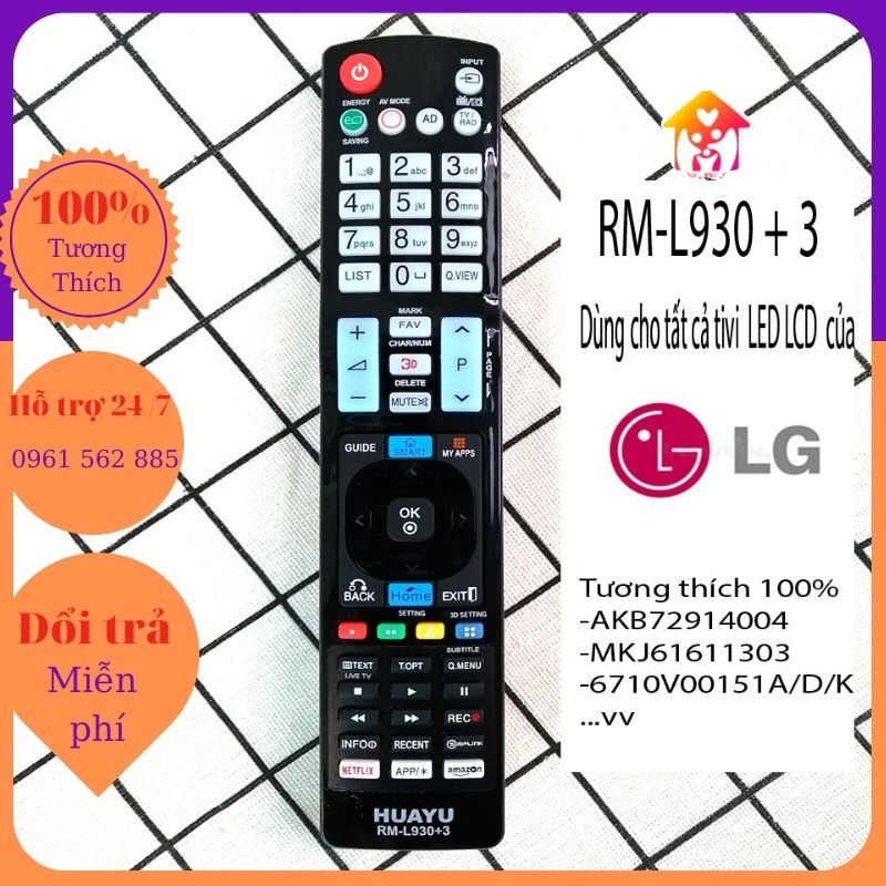 Điều khiển tivi LG đa năng HUAYU-RM-L930+3 dùng cho mọi loại TV LG tại Việt Nam