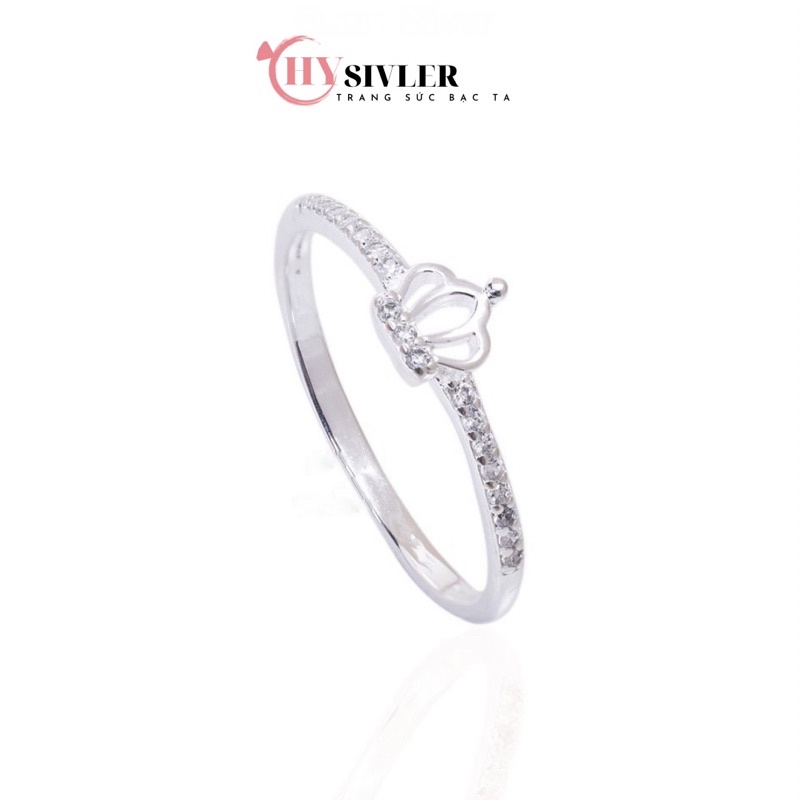Nhẫn bạc ta vương miện đính đá nhỏ xinh 1 hàng đá nhẫn nữ bạc thật giá rẻ