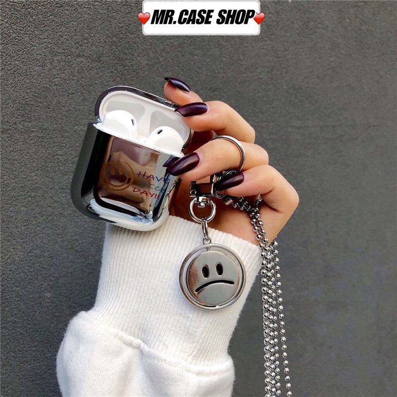Case Airpods 1/2 /Pro Vỏ Ốp Tai Nghe Hình Mặt  Cười Tráng Gương Kèm Móc khoá - Mr.Case AirPods