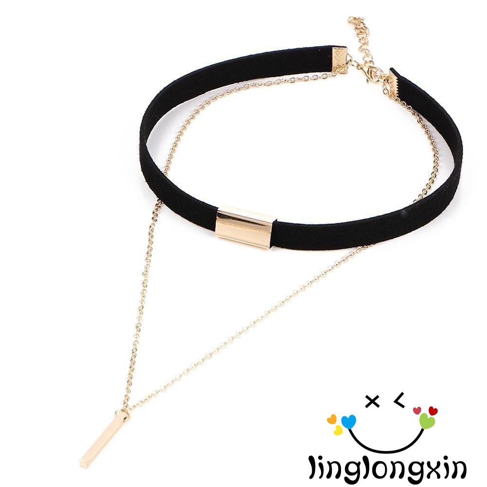 Vòng cổ choker 2 lớp nhung mạ vàng thời trang cho nữ