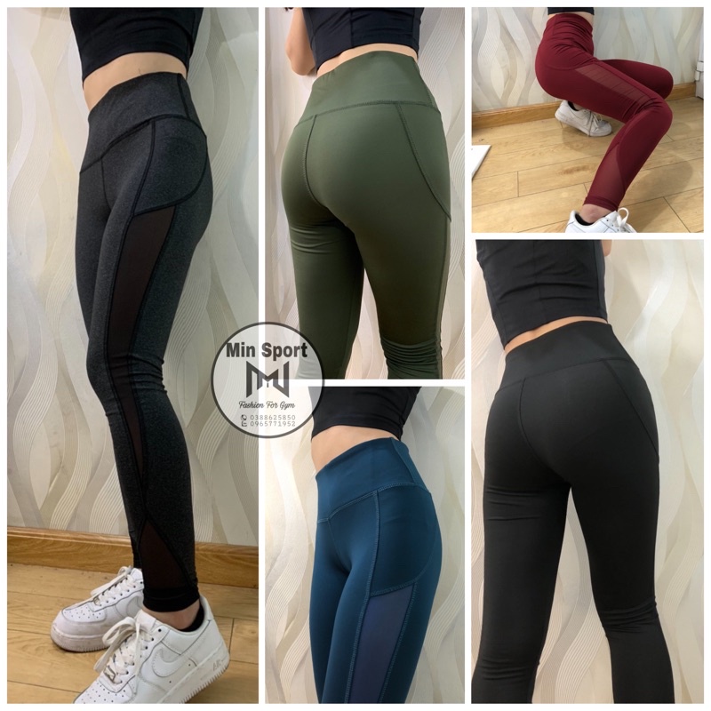 QUẦN TẬP GYM YOGA NỮ, QUẦN DÀI NỮ PHỐI LƯỚI TG VẢI THUN CO DÃN TỐT QD004