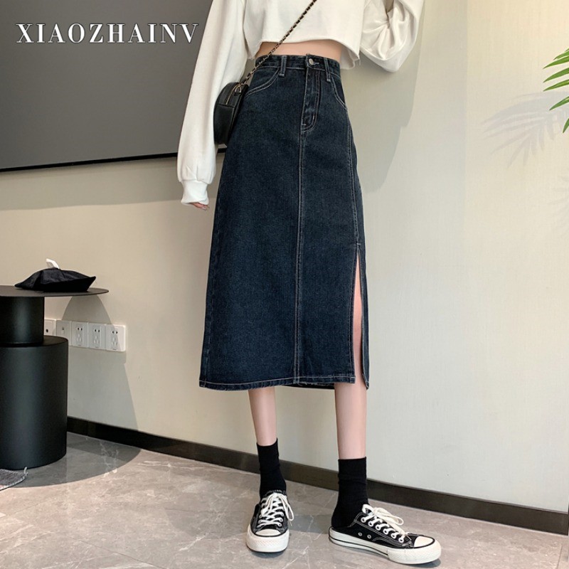 Xiaozhainv Chân váy denim lưng cao dáng chữ A thời trang Hàn Quốc | BigBuy360 - bigbuy360.vn