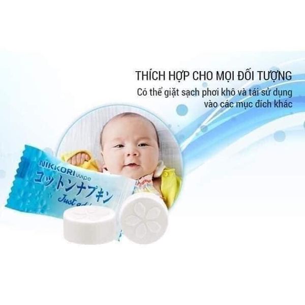 Khăn nén Nikkori của Nhật được làm từ 100% bột gỗ tự nhiên, dễ hút nước, có độ đàn hồi tốt