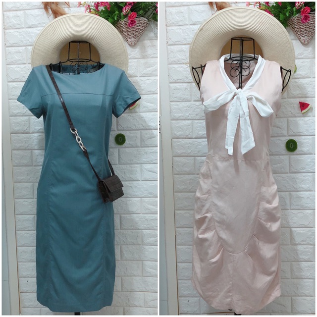 Đầm công sở tơ tằm chanh xả dưới 53 kg