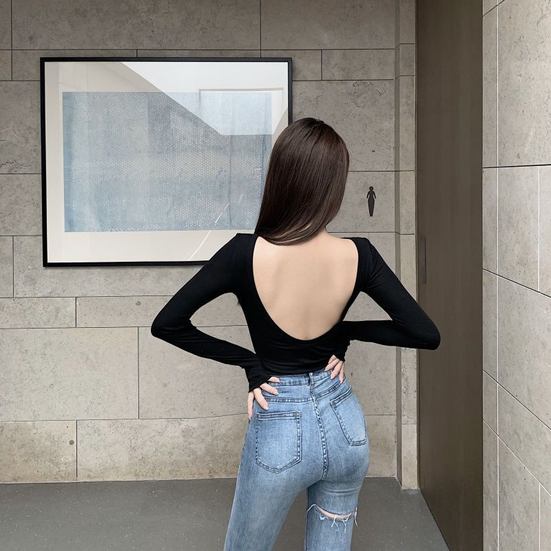 Áo Thun Croptop Tay Dài Hở Lưng Quyến Rũ Cho Nữ