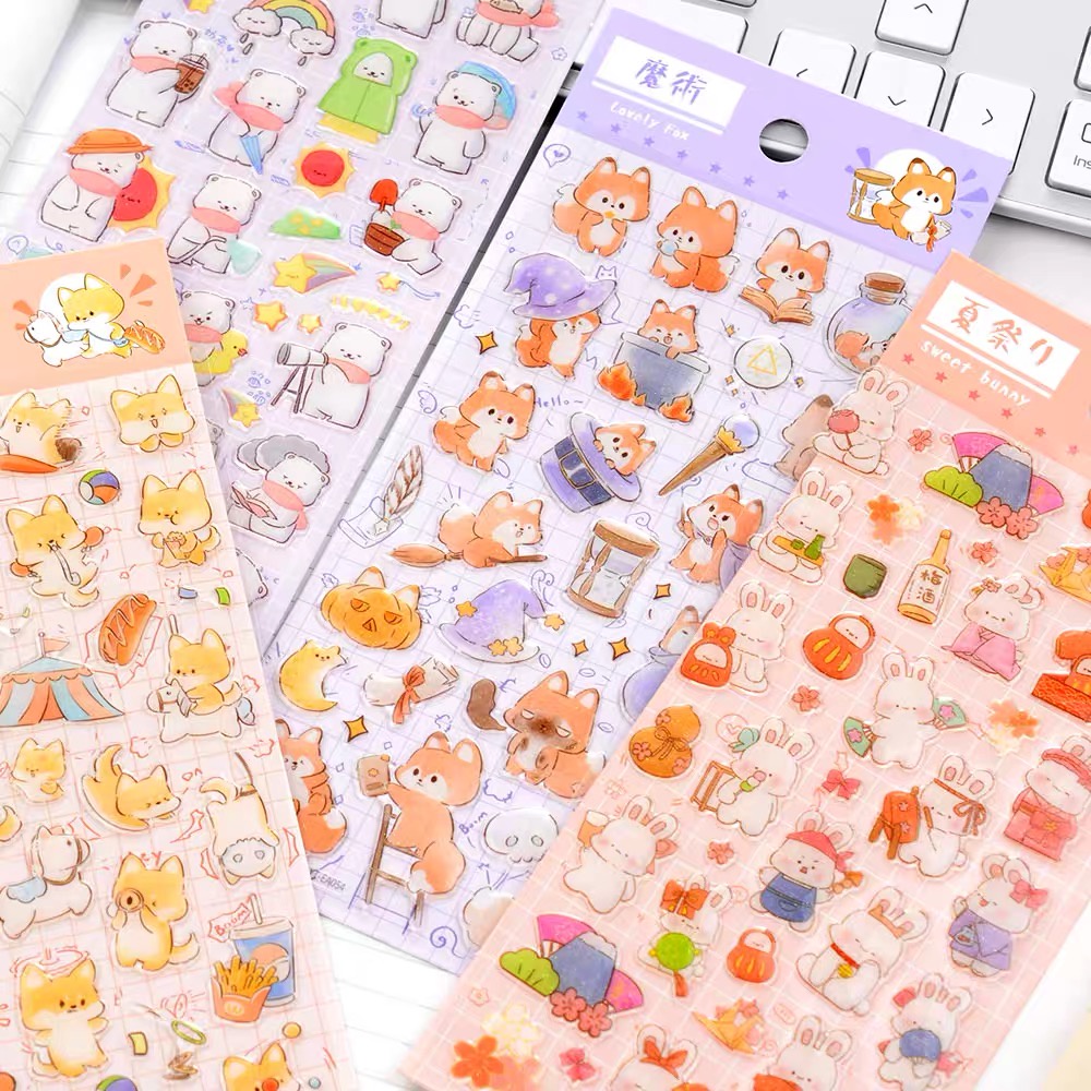 STICKER YT HÌNH DÁN NỔI LẤP LÁNH HÌNH THÚ NHIỀU MÀU SẮC, CHỦ ĐỀ TRANG TRÍ TOPLOADER, SLEEVES, SỔ TAY, PLANNER