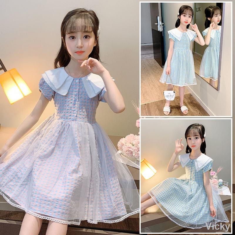 🌈Bộ hè🌈Váy bé gái mùa hè 2021 Váy công chúa trẻ em vừa và lớn mới cho bé gái mùa hè váy kẻ sọc phong cách phương tây t