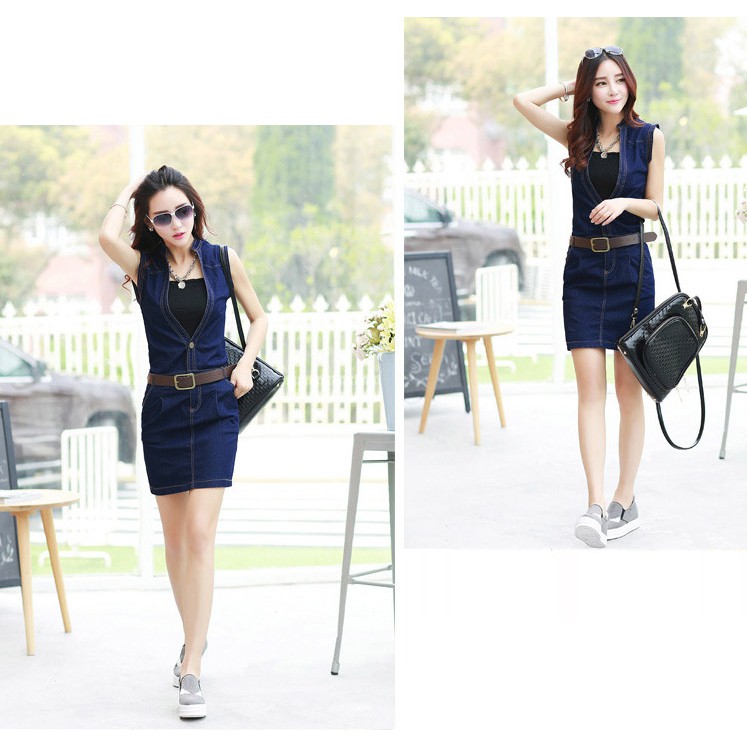 ĐẦM JEAN FORM ÔM CỔ V KÈM ÁO THUN ĐEN – MS: D535 | BigBuy360 - bigbuy360.vn