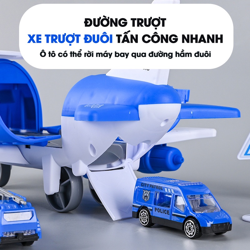 Mô Hình Máy Bay Biến Hình Kèm Nhiều Ô Tô Cảnh Sát, Cứu Hoả Siêu Đẹp Kích Cỡ Lớn Cho Trẻ Em.