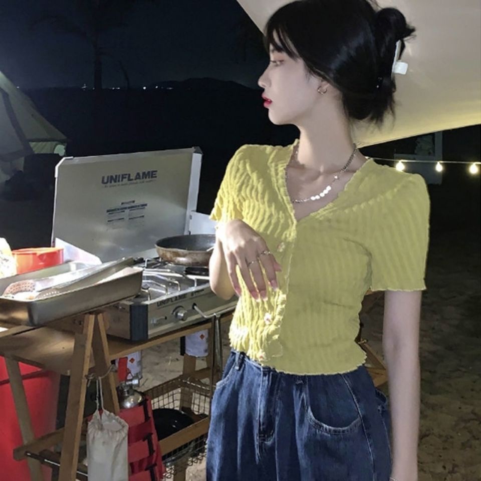 Áo Thun Tay Ngắn Phối Bèo Thời Trang Mùa Hè Dành Cho Nữ