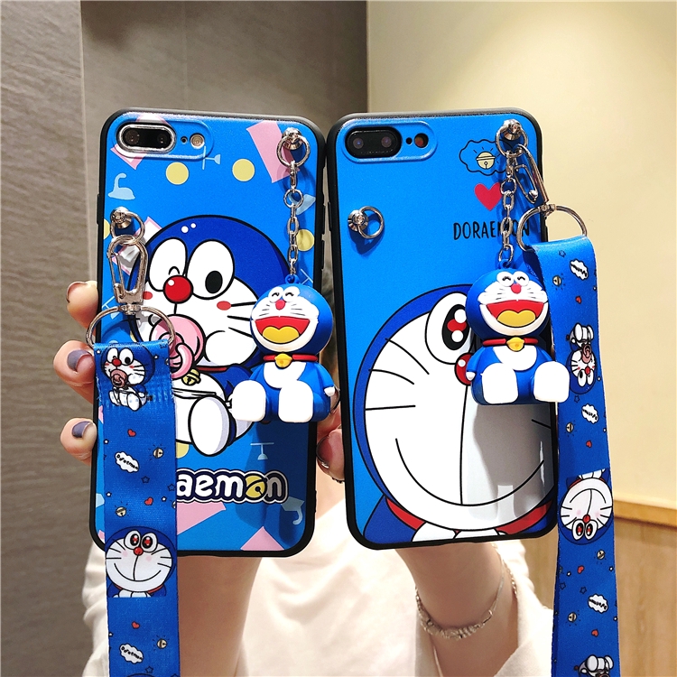 ốp lưng IPhone hình Doraemon có dây đeo tiện dùng cho SE2 2020 X XS Max 7 8 6S+ 6S Plus XR 11 Pro 7Plus Cover
