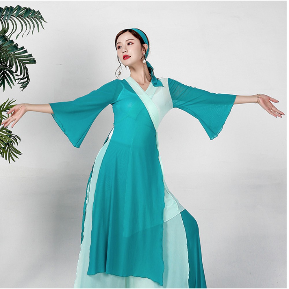 Trang phục múa cổ trang Trung Quốc B09 ngocthao ( sẵn bộ màu xanh )