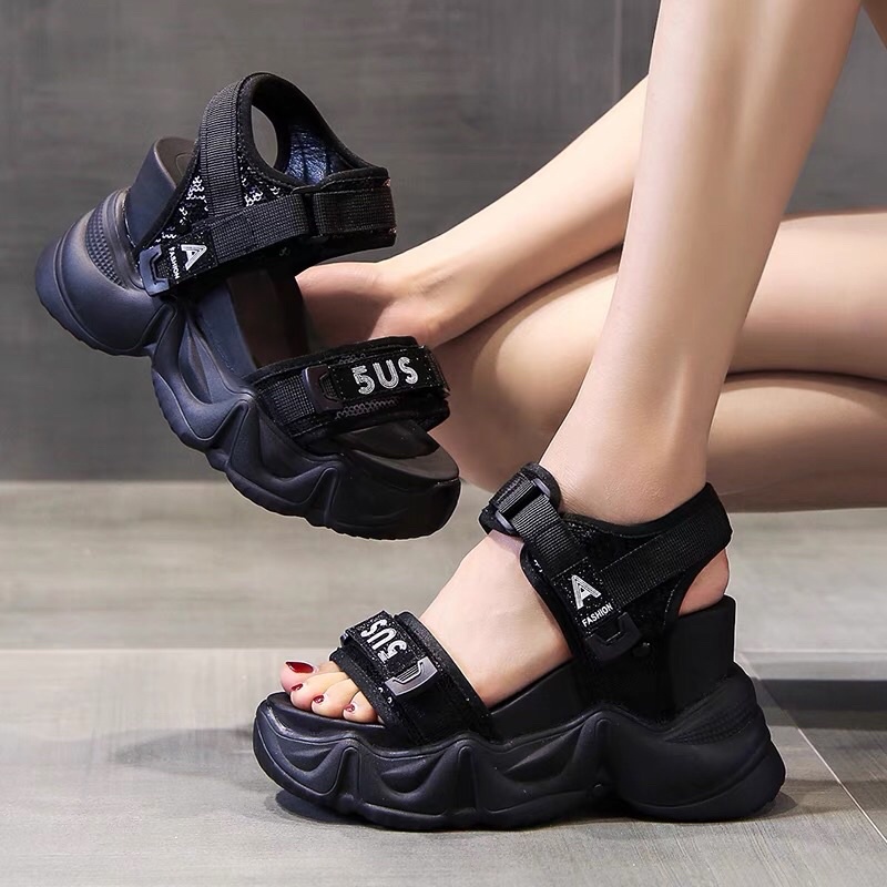 (Sẵn size 36-đen)(Hàng order) Sandal Độn Đế tăng chiều Cao 10p