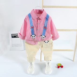 Set áo sơ mi tay dài kẻ sọc + quần dài thời trang cho bé