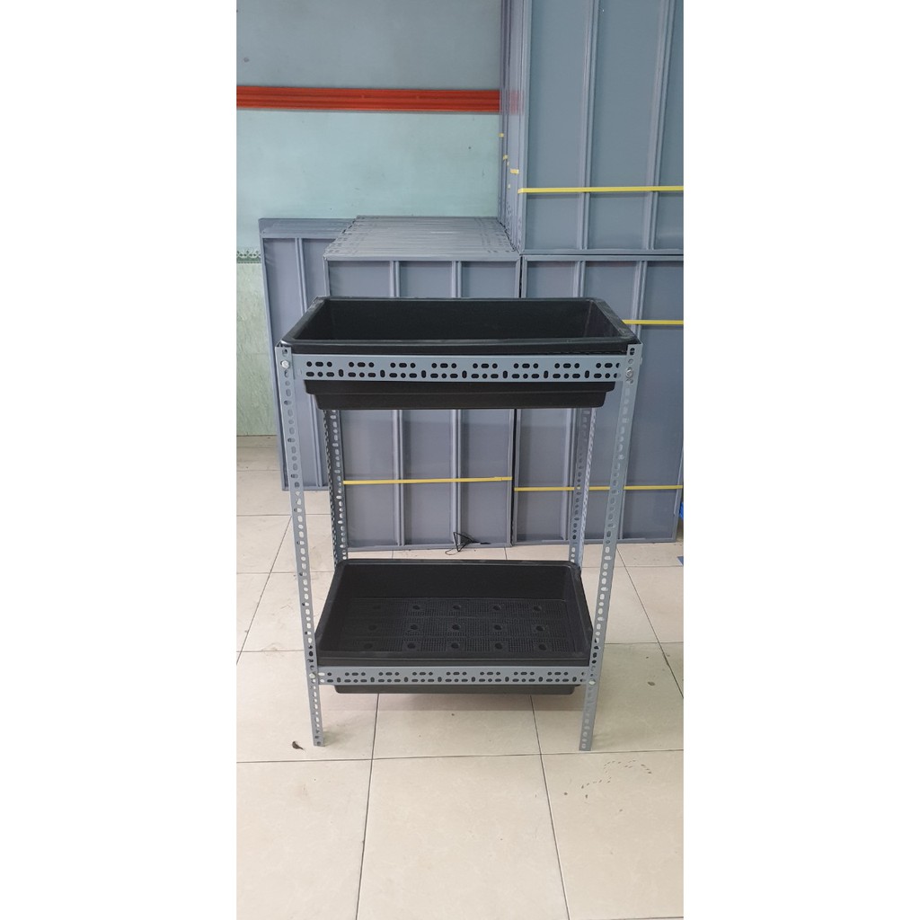 Kệ sắt V đa năng trồng cây trồng rau thông minh 2 tầng dùng cho khay nhựa trồng rau sạch 65x42x16cm