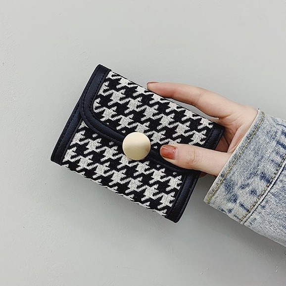 Ví mini cầm tay Houndstooth kiểu Hàn thanh lịch khóa Tròn - UniP