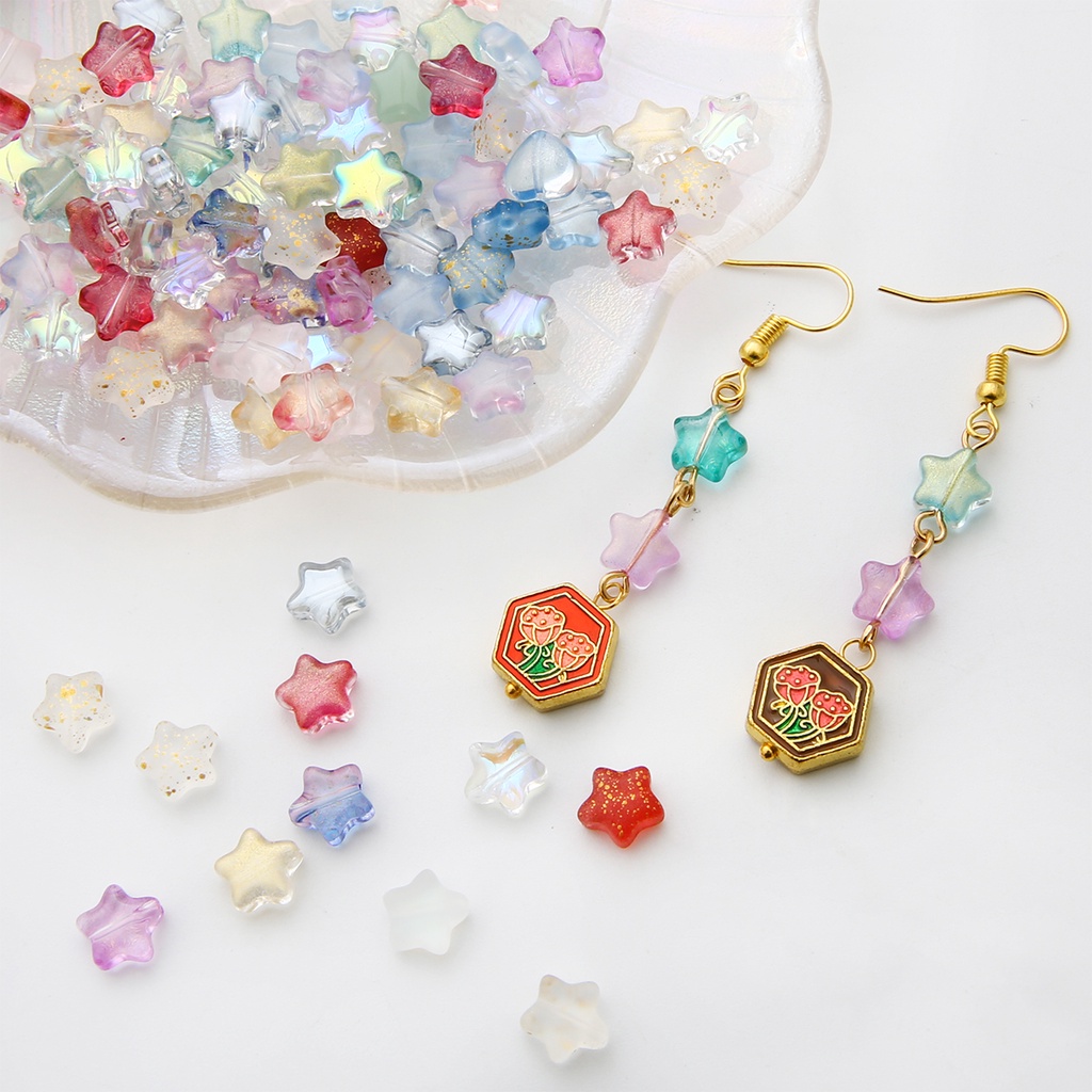 Set 10 hạt xỏ lỗ hình ngôi sao nhiều màu sắc dùng làm đồ trang sức thủ công đa dụng