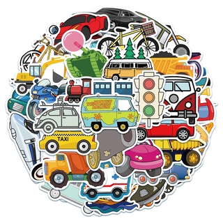 Set 40 miếng dán trang trí kiểu dáng xe cộ hoạt hình đáng yêu đa năng